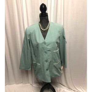 Lana Lee Jacket Womens Size 12 Petite Green Pockets Button Front Blazer NEW